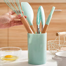 Conjunto 12 Peças de Utensílios de Cozinha em Silicone – Espátulas, Batedores de Ovos e Ferramentas Antiaderentes com Cabo de Madeira