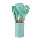 Conjunto 12 Peças de Utensílios de Cozinha em Silicone – Espátulas, Batedores de Ovos e Ferramentas Antiaderentes com Cabo de Madeira