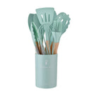 Conjunto 12 Peças de Utensílios de Cozinha em Silicone – Espátulas, Batedores de Ovos e Ferramentas Antiaderentes com Cabo de Madeira