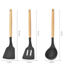 Conjunto 12 Peças de Utensílios de Cozinha em Silicone – Espátulas, Batedores de Ovos e Ferramentas Antiaderentes com Cabo de Madeira