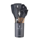 Conjunto 12 Peças de Utensílios de Cozinha em Silicone – Espátulas, Batedores de Ovos e Ferramentas Antiaderentes com Cabo de Madeira