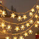 Luzes Decorativas de Natal LED – Estrelas e Flocos de Neve, Fio de 1,5 a 10 Metros, Perfeito para Festas e Ambiente Natalino