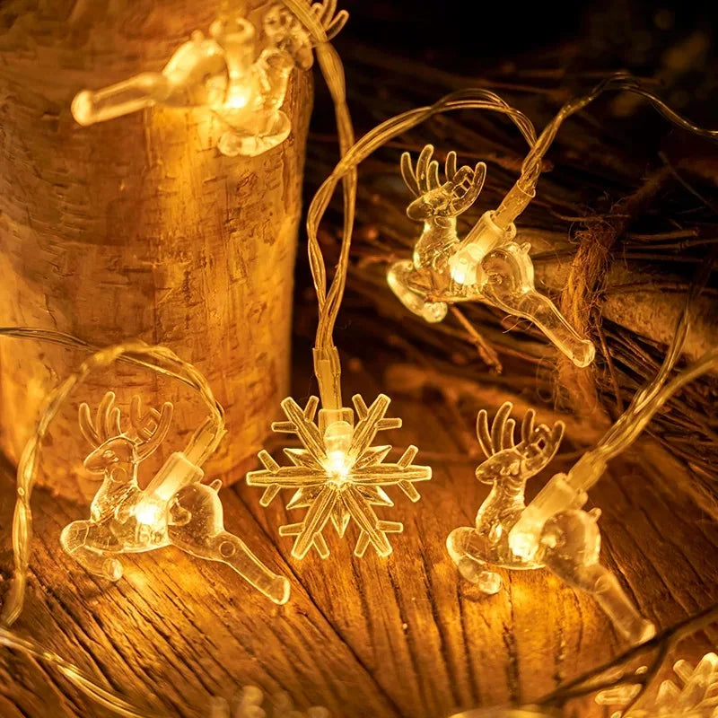 Luzes Decorativas de Natal LED – Estrelas e Flocos de Neve, Fio de 1,5 a 10 Metros, Perfeito para Festas e Ambiente Natalino