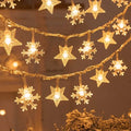 Luzes Decorativas de Natal LED – Estrelas e Flocos de Neve, Fio de 1,5 a 10 Metros, Perfeito para Festas e Ambiente Natalino