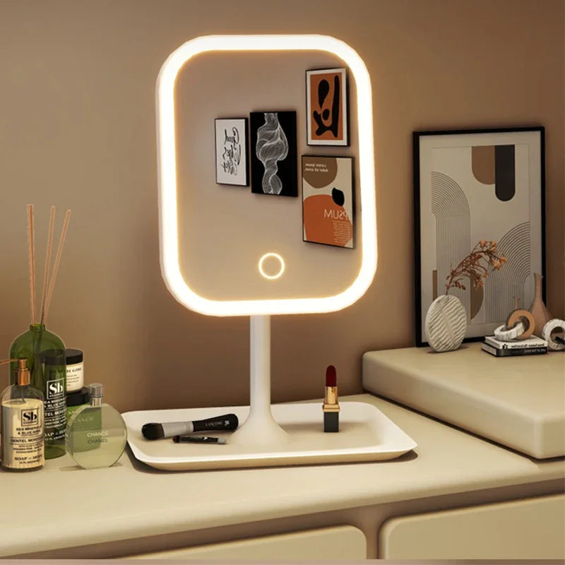 Espelho de Penteadeira com Iluminação LED – 3 Cores, Toque Sensível e Design Moderno para Maquiagem