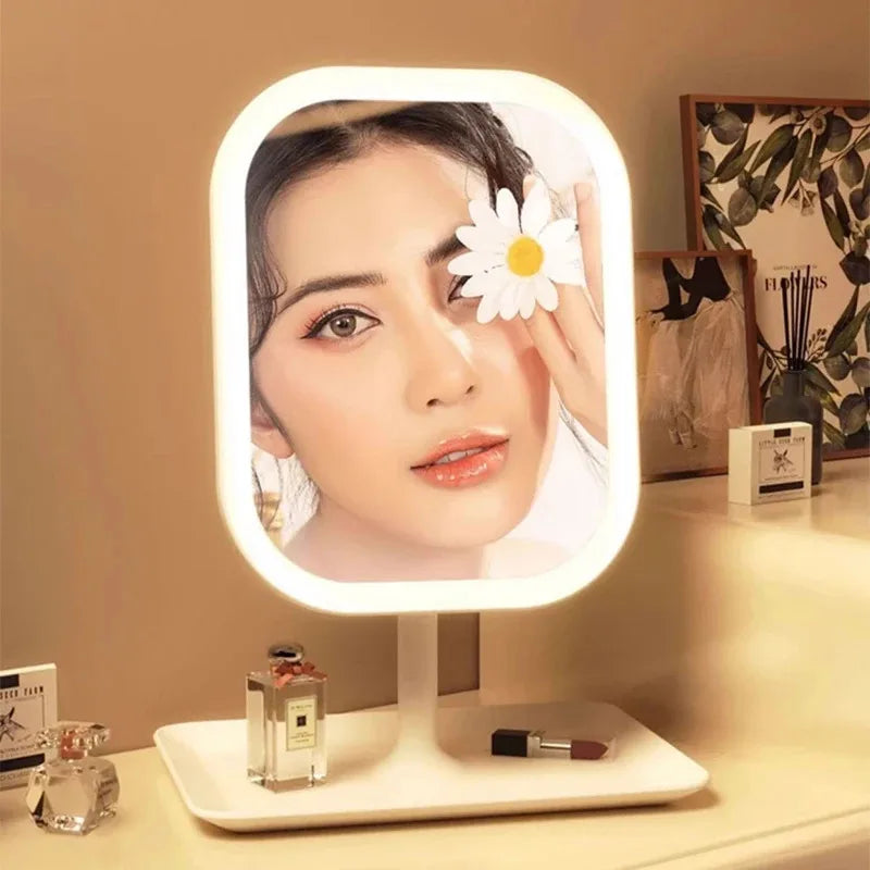 Espelho de Penteadeira com Iluminação LED – 3 Cores, Toque Sensível e Design Moderno para Maquiagem